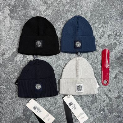 Stone Island Herren Strickmütze mit Logo Warm Stylisch Hochwertig