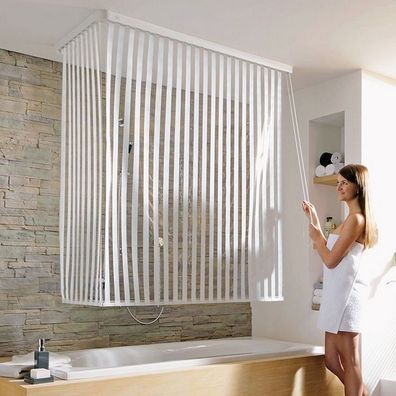Eck-Duschrollo kompl. 2 Rollos »Streifen weiss« u. 2 Alu-Kassetten 132 + 56x240 cm