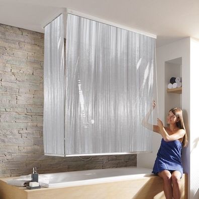 Eck-Duschrollo kompl. 2 Rollos »Streifen weiss« u. 2 Alu-Kassetten 132 + 56x240 cm