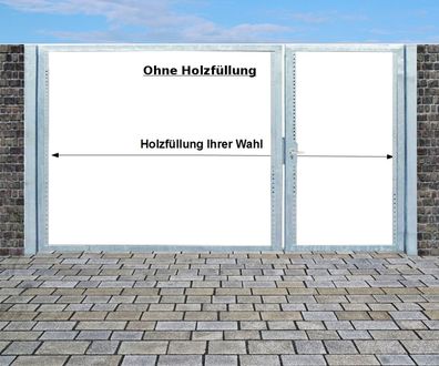 Einfahrtstor Qas Tor Verzinkt mit Pfosten Ohne Holzfüllung 2-flügelig