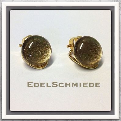 Ohrclips 925/- verg. mit Glascabochon Goldglitter 12mm