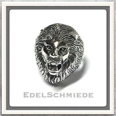 Edelschmiede925 Herrenring 925 Silber mit großem Löwenkopf - Ringgröße 64