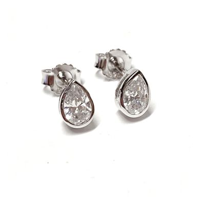tropfenförmige Ohrstecker 925 Silber rhod. mit Zirkonia Klassiker