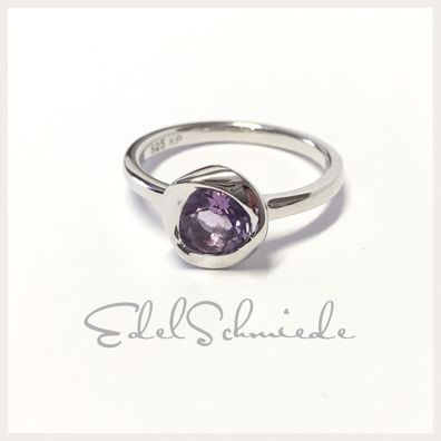 schmaler Silberring rhod mit Amethyst fac. #52
