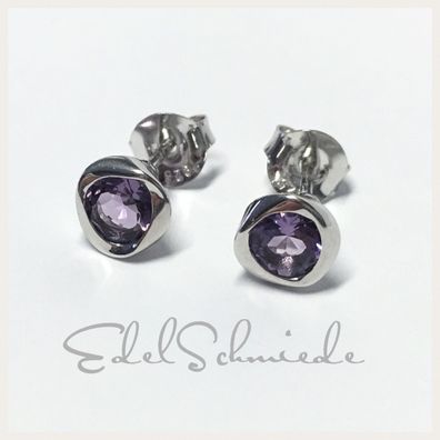 Amethyst Ohrstecker in 925 Silber - rund und fac