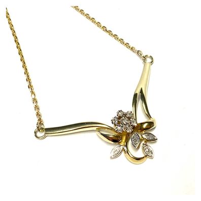 edles Mittelteilcollier in 585/- Gelbgold bicolor mit Brillanten 0,04ct 47cm