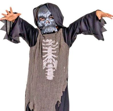 2 Tlg Halloween Zombie Skeleton Skelett Reaper Ghost Geist Biker Kostüm 110-152