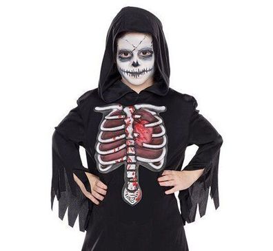 Halloween 3D Grimm Skelett Geist Reaper Sensemann Robe Kleid Kostüm 128-158