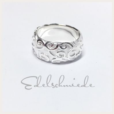 breiter Silber Bandring in 925 mit floraler Struktur #61