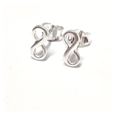 kleine Ohrstecker als Unendlichkeitsacht in 925 Silber teilw. matt