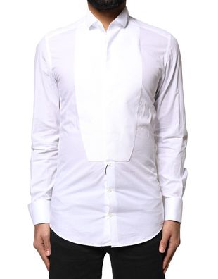 Dolce & Gabbana White GOLD CottonPoplin Bib Formal Dress Shirt
