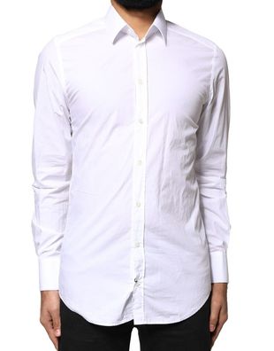 Dolce & Gabbana White GOLD Cotton Long Sleeves Men Dress Shirt