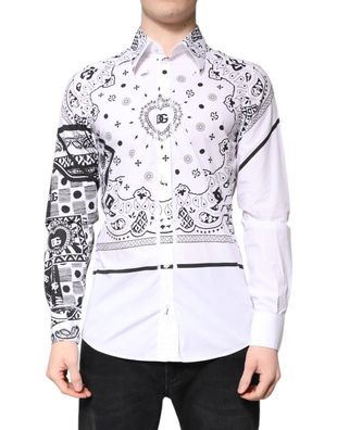 Dolce & Gabbana White Black Bandana Martini Men Dress Shirt