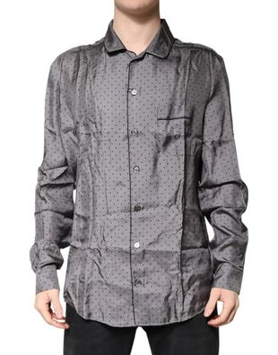 Dolce & Gabbana Gray Polka Dot Silk Long Sleeve Shirt