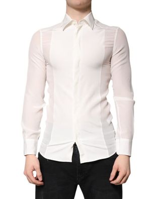 Dolce & Gabbana White Silk GOLD Dress Formal Collared Shirt