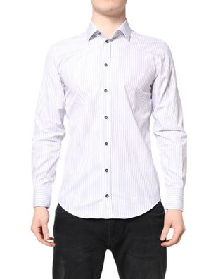 Dolce & Gabbana White Striped Cotton Martini Men Dress Shirt