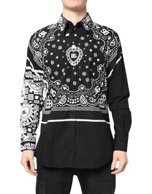 Dolce & Gabbana Black White Bandana Martini Men Dress Shirt