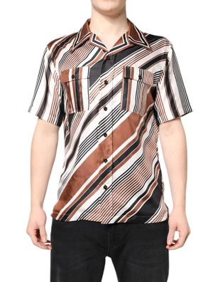 Dolce & Gabbana Multicolor Striped Silk Short Sleeves Shirt