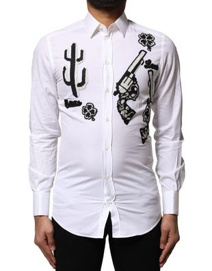 Dolce & Gabbana White GOLD Embroidery Detailed Dress Shirt