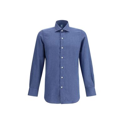 Finamore Blue Cotton Dress Shirt