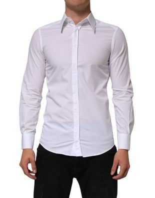Dolce & Gabbana White Cotton Martini Long Sleeve Dress Shirt