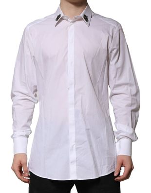 Dolce & Gabbana White Cotton Crown Collar GOLD Formal Shirt