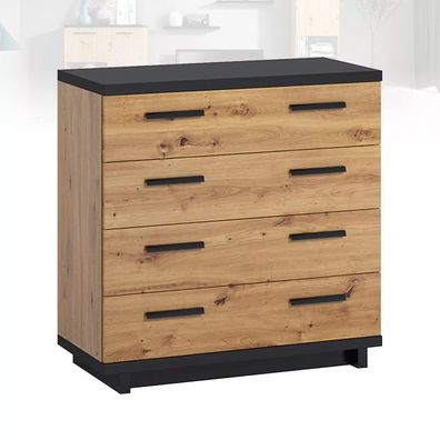Kommode INES IN-02 mit 4 Schubladen 90 cm Sideboard Highboard Anrichte Eiche