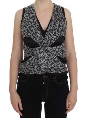 Karl Lagerfeld Gray Black Silk Blouse Top