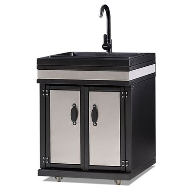 Elegantes silbernes Außenküchenmodul aus MDF und Edelstahl