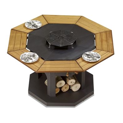 Schwarzer Grilltisch aus Holz und Edelstahl für Garten und Outdoor