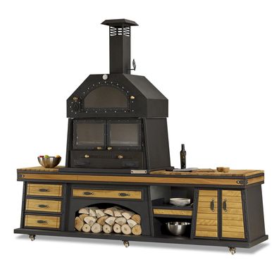 Elegante schwarze Außenküche aus Holz und Edelstahl für Garten und