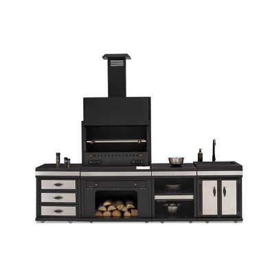 Moderne Außenküche aus Edelstahl in Schwarz