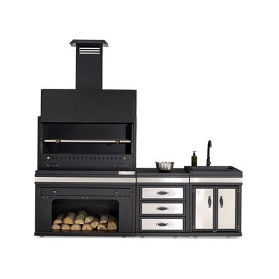 Elegante Außenküche aus Edelstahl in Schwarz für Garten und Balkon