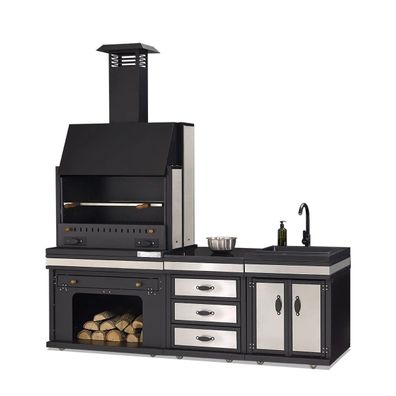 Elegante Außenküche aus Edelstahl in Schwarz für Garten und Terrasse