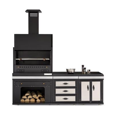 Moderne Außenküche aus Edelstahl in Schwarz