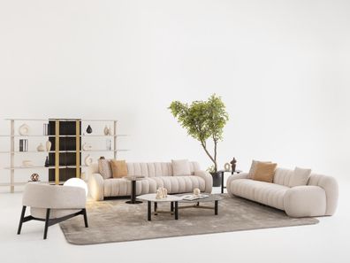 Elegantes Wohnzimmer Set aus Textil und Holz in Beigetönen