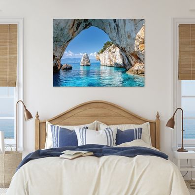 Leinwandbild Ozean Blau Natur Höhle Leinwand Bilder Wanddeko Wohnzimmer Schlafzimmer