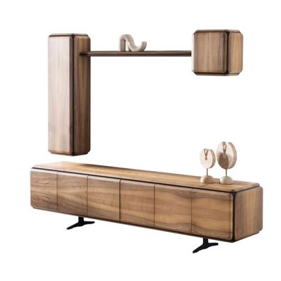 TV-Lowboard 2x Wandschrank Sideboard Wohnzimmer Braun Luxus Wabdregal Hochwer