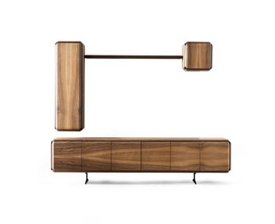 TV-Lowboard 2x Wandschrank Sideboard Wohnzimmer Braun Luxus Wabdregal Hochwertig