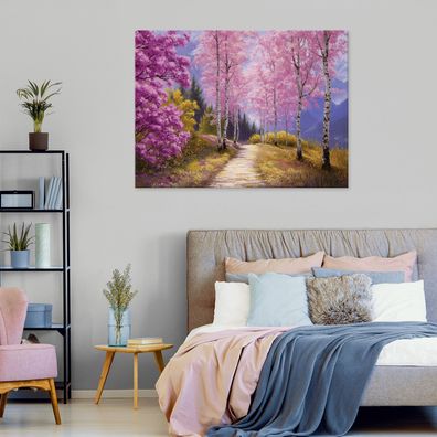 Leinwandbild Allee Birken Rosa Natur Leinwand Bilder Wanddeko Wohnzimmer Schlafzimmer
