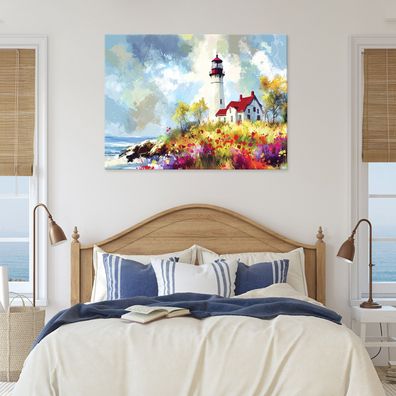 Leinwandbild Leuchtturm Meer Weiß Leinwand Bilder Wanddeko Wohnzimmer Schlafzimmer