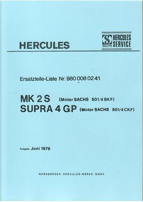 Hercules Ersatzteilliste MK2S, Supra 4 GP Moped, Oldtimer