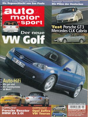 auto motor und sport 9/ 2003, Porsche, BMW, Mercedes, VW, Opel, Cadillac