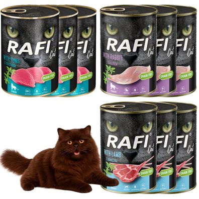 Rafi Cat Sterilised - Nassfutter für Katzen, 9×400 g (je 3 Stück): Kaninchen, Thunfis