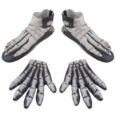 Halloween Horror Zombie Skelett Skeleton Knochen Bones Handschuhe + Fußen Set