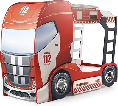 Best For Kids Truck Duo Etagenbett mit Schrank, Leiter, Lattenrost - Feuerwehr Rot