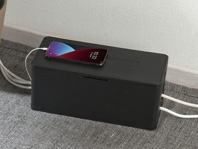 NEU Kabel Steckdosen Box Kabelschlitz Deckel Belüftung schwarz für Kabelordnung