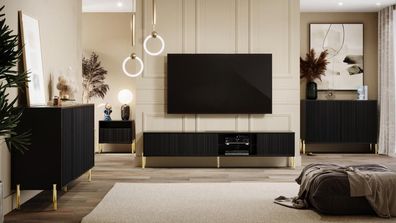 Designer Wohnzimmer Wohnwand TV-Lowboard Möbel Sideboard Beistelltisch Set