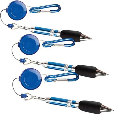 NEU 3er Set Kugelschreiber Karabiner Gürtelclip Schnur für griffbereit Schreiben