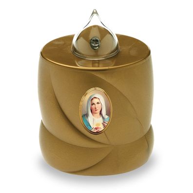 2 LED Grabkerzen Flackereffekt lange Brenndauer Trauerlicht gold Heilige Maria